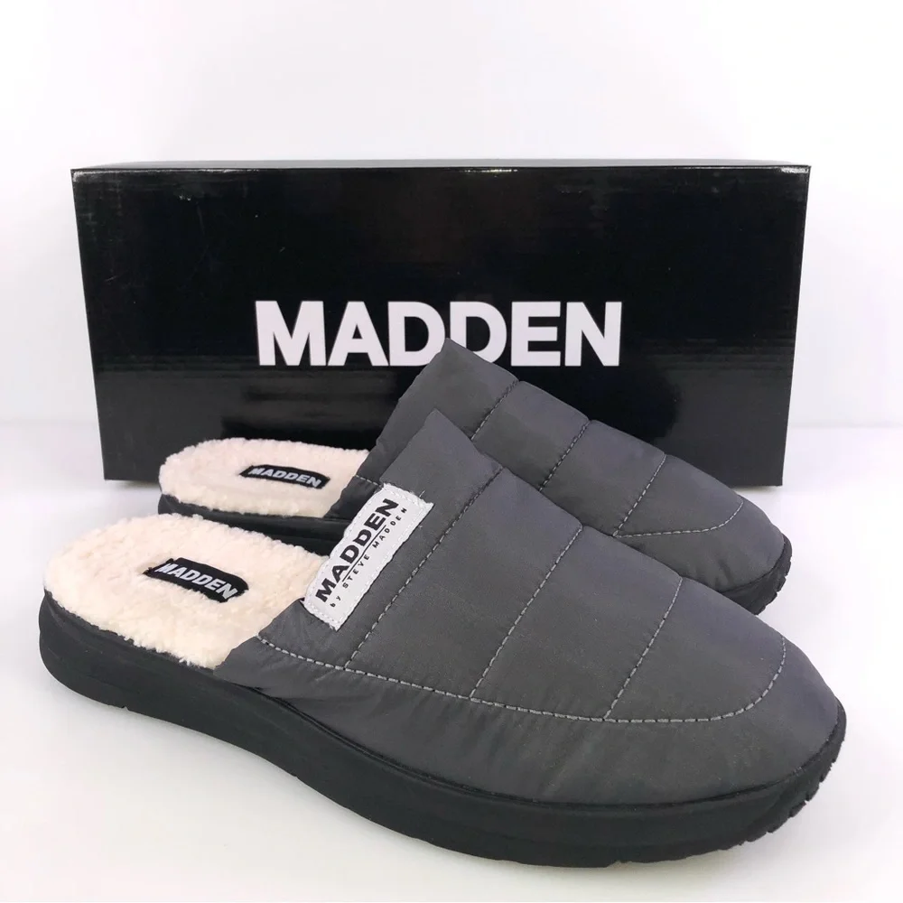 Madden Men Faux Shearling Mule Slippers M-Tochen Grey Fabric